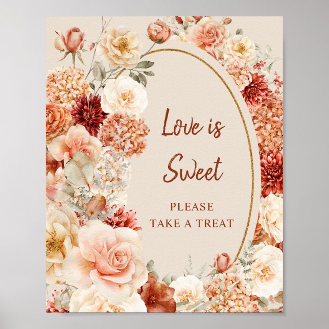 Variegated autumn floral rusty ivory Love is sweet Poster (Front)