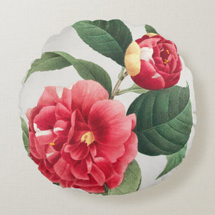 Variegated Camellia, Pierre-Joseph Redouté, 1833 Round Cushion