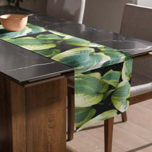 Variegated Hosta Leaves Floral Short Table Runner