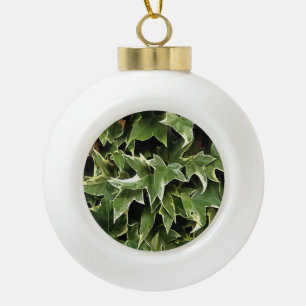 Variegated Ivy Realistic Artistic Style Ceramic Ball Christmas Ornament