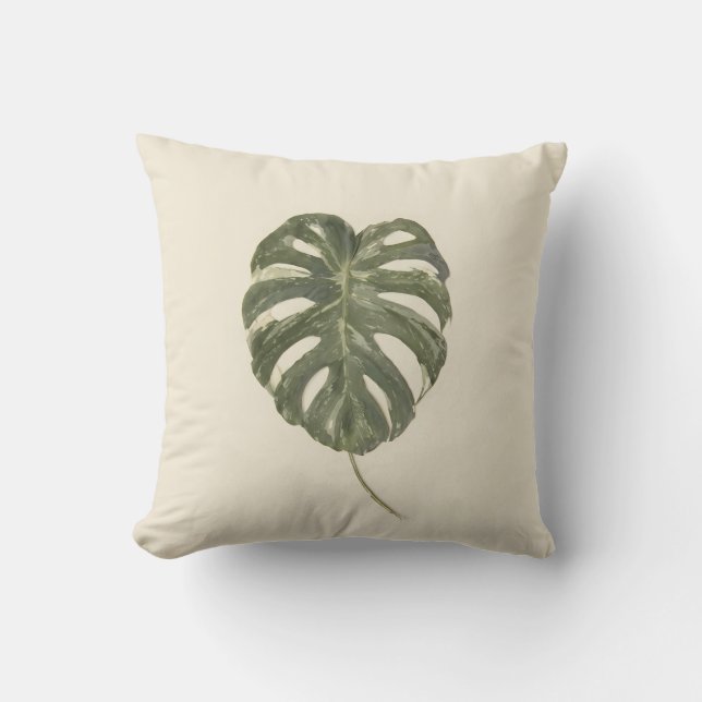 Variegated Monstera Leaf Tropical Organic Modern Cushion (Front)