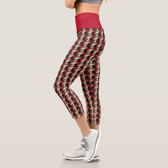 Variegated Poinsettia Floral Pattern Capri Leggings (Left)