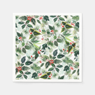 Variegated Red Winterberry Pattern Christmas Napkin