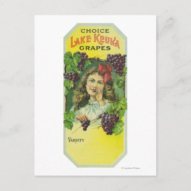 Variety Choice Lake Keuka Grapes Label Postcard (Front)
