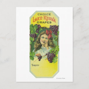 Variety Choice Lake Keuka Grapes Label Postcard