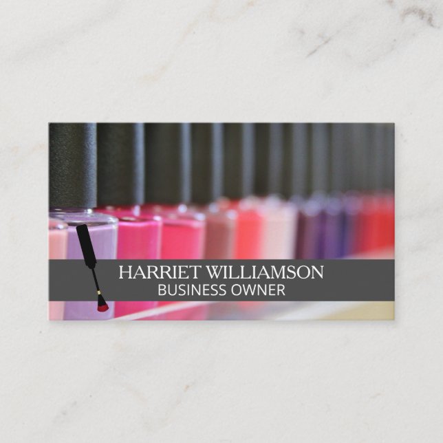 Variety Colourful Nail Polish Bottles | Manicurist Business Card (Front)