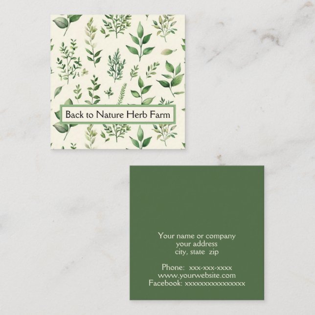 Variety of herb plants square business card (Front/Back)