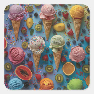 Variety of ice cream flavors square sticker