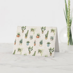 variety of potted plants watercolor birthday card