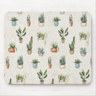 variety of potted plants watercolor mouse mat