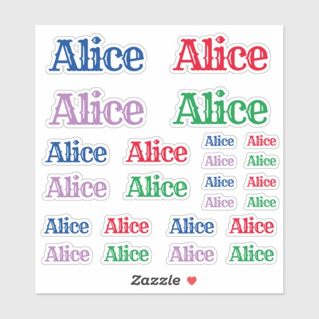 Variety of Sizes of the Name Alice (Sheet)