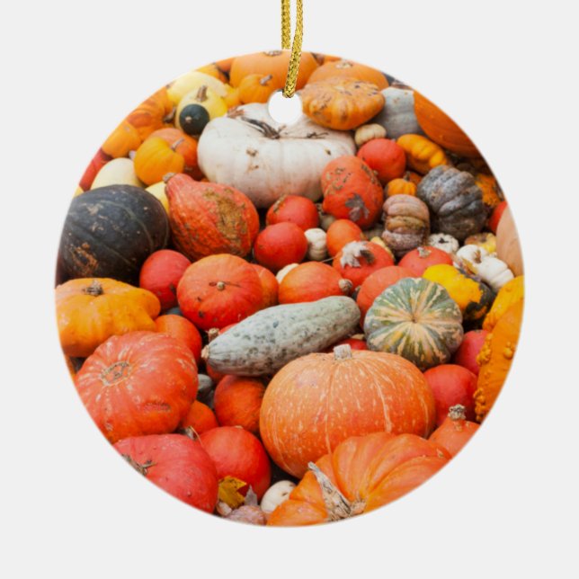 Variety of squash for sale, Germany Ceramic Tree Decoration (Front)