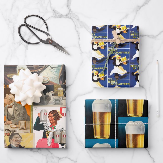 Variety Pack of Beer-themed  Wrapping Paper Sheet (Front)