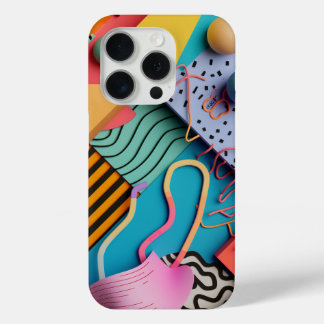 Various 3D shapes with line patterns iPhone 15 Pro Case