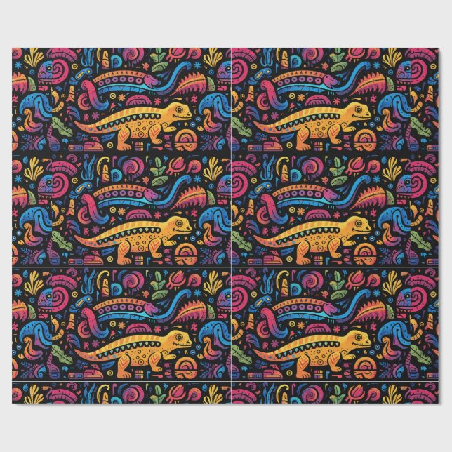 Various animal forms in vivid colours wrapping paper (Flat)
