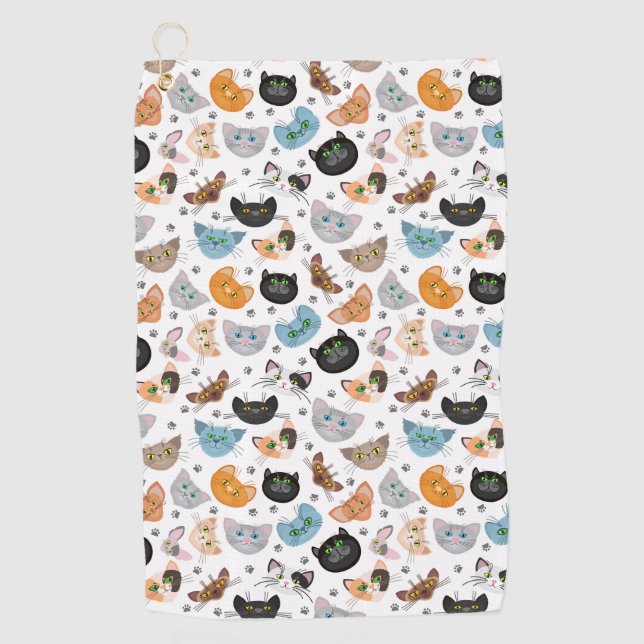 Various cat faces pattern golf towel (Front)