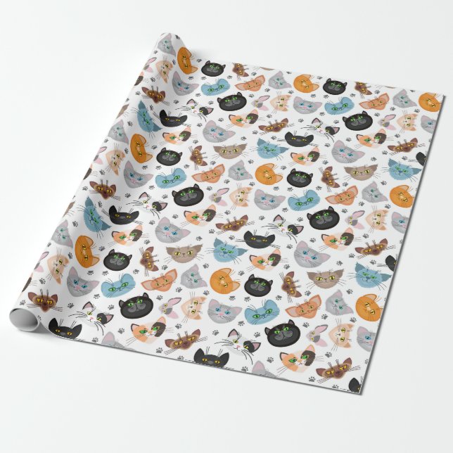 Various cat faces pattern  wrapping paper (Unrolled)