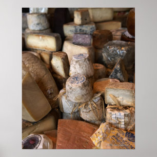 Various cheeses on market stall, full frame poster