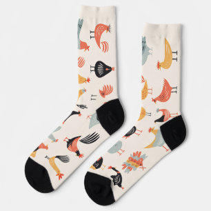 Various chickens on white background socks