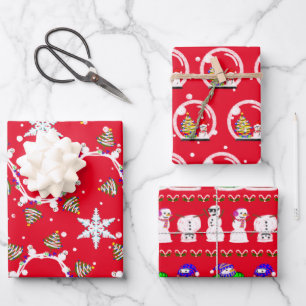 Various Christmas Snowmen Wrapping Paper Sheet