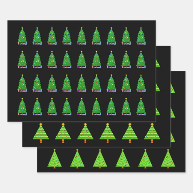 Various Christmas Tree Representations Wrapping Paper Sheet (Set)