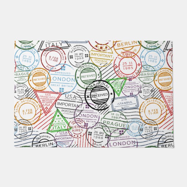 Various cities retro postal markings pattern doormat (Front)