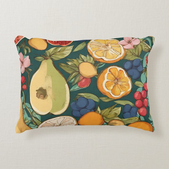 Various Citrus Fruits, Grapes and Flowers. Paintin Decorative Cushion (Front)