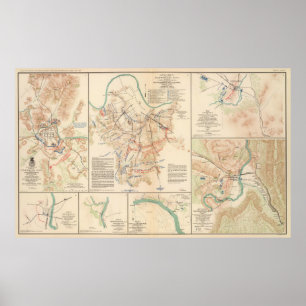 Various Civil War Battlefields Vintage Map (1895) Poster