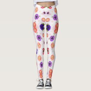 Various colour and types flower on white backgroun leggings