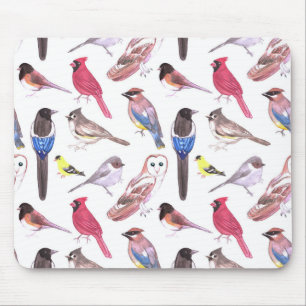 Various colourful birds watercolor painting mouse mat