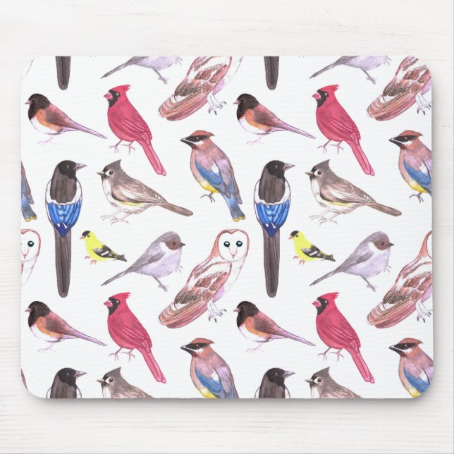 Various colourful birds watercolor painting mouse mat (Front)