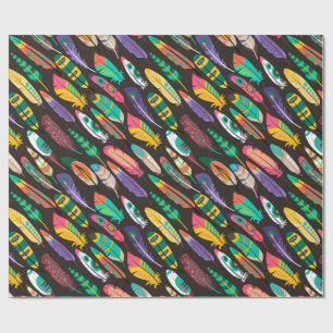 Various colourful feathers pattern wrapping paper