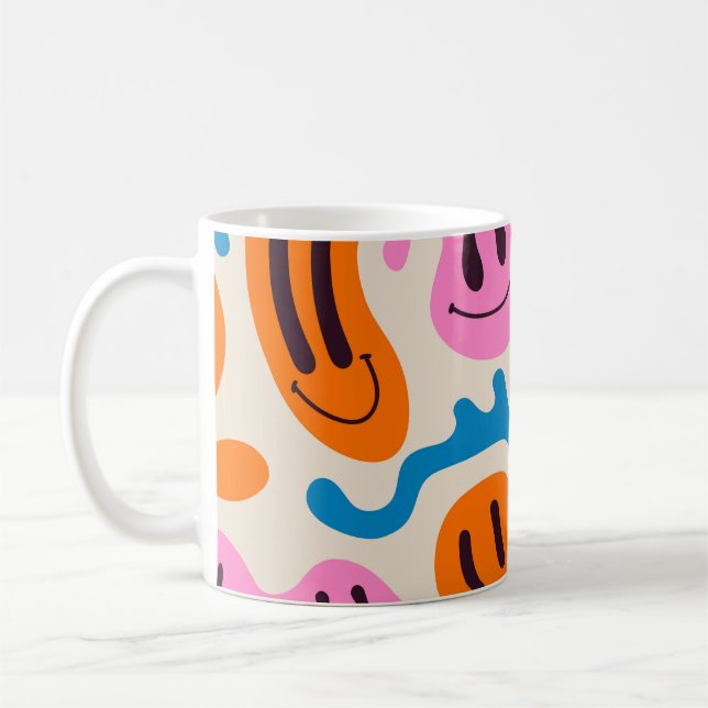 Various colourful melting smiling Faces. Lava lamp Coffee Mug (Left)