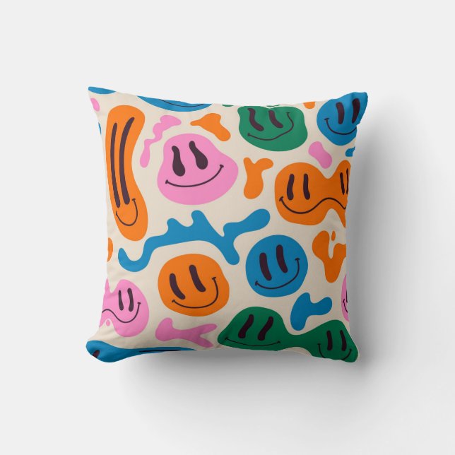 Various colourful melting smiling Faces. Lava lamp Cushion (Front)
