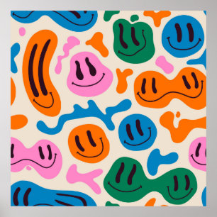 Various colourful melting smiling Faces. Lava lamp Poster