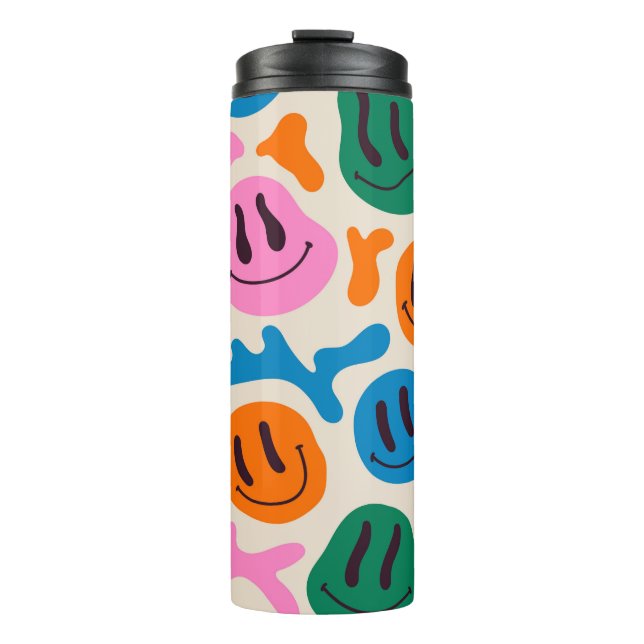 Various colourful melting smiling Faces. Lava lamp Thermal Tumbler (Front)