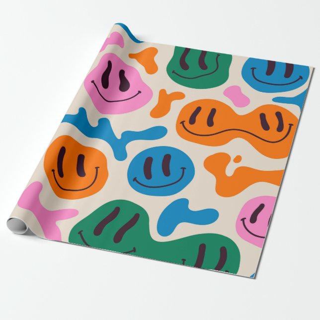 Various colourful melting smiling Faces. Lava lamp Wrapping Paper (Unrolled)