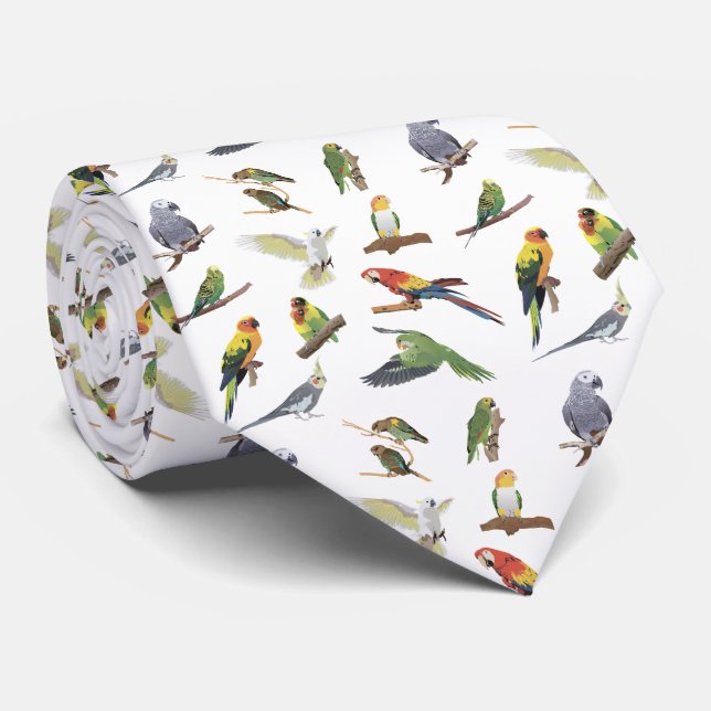 Various Colourful Parrots Tie (Rolled)