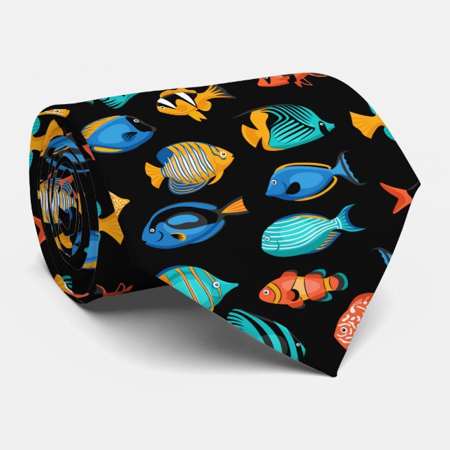 Various colourful tropical fish pattern tie (Rolled)