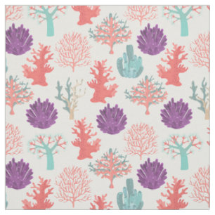 Various corals deep sea plants pattern fabric