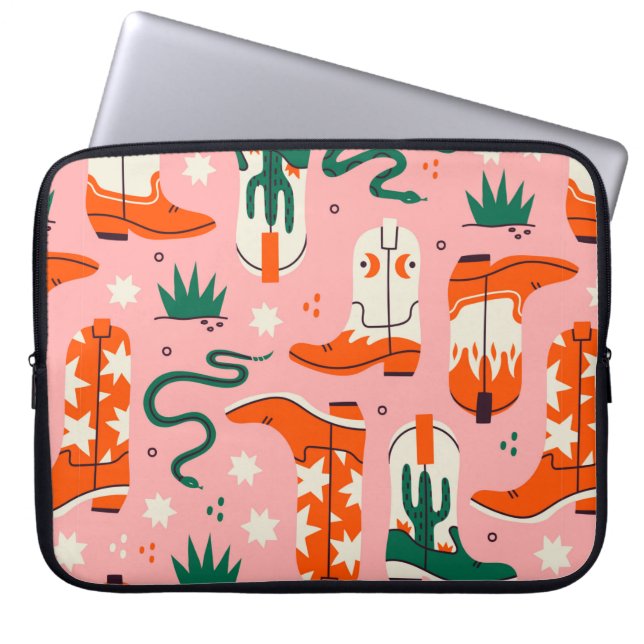 Various cowboy boots pattern laptop sleeve (Front)