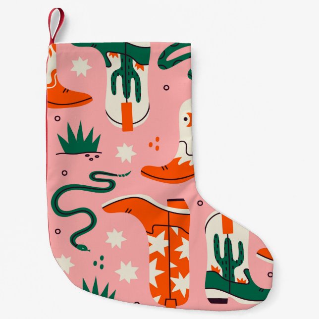 Various cowboy boots pattern small christmas stocking (Front)
