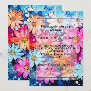 Various Cute Abstract Daisy Flowers Birthday Party Invitation
