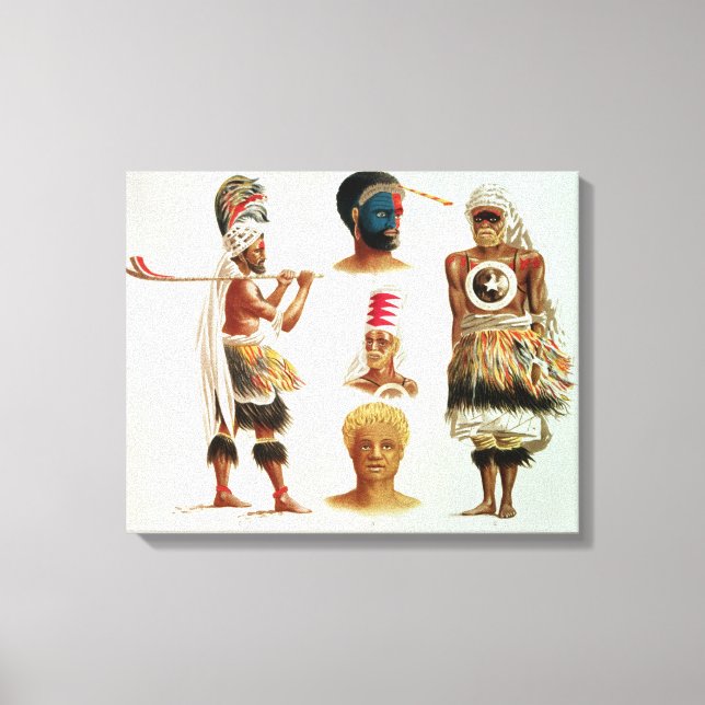 Various Dancing Costumes Worn at Nakello, Fiji Canvas Print (Front)