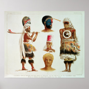 Various Dancing Costumes Worn at Nakello, Fiji Poster