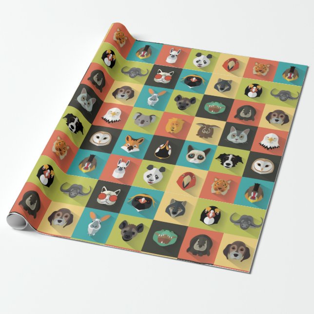 Various Decorative Animals Wrapping Paper (Unrolled)