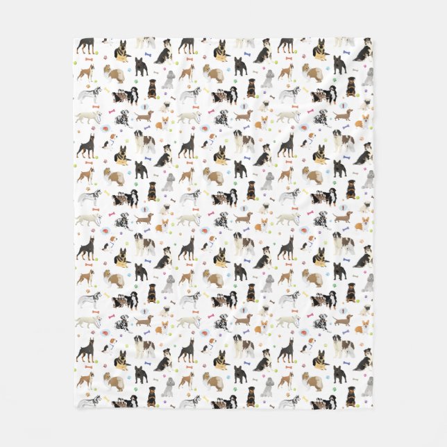Various Dogs Pattern Fleece Blanket (Front)