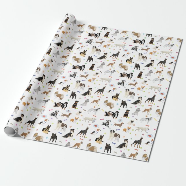 Various Dogs Pattern Wrapping Paper (Unrolled)