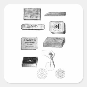 Various Erasors - Vintage Art Supplies Square Sticker