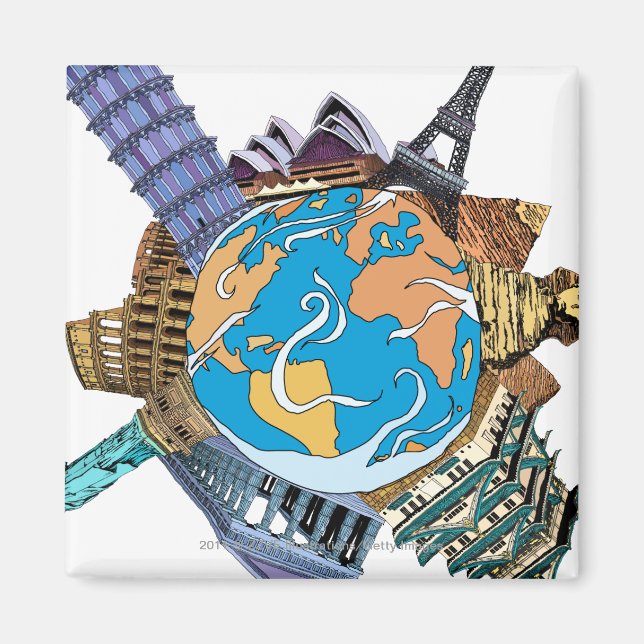 Various famous places of the world magnet (Front)